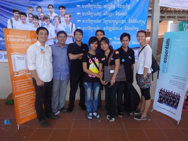 A group photo of Web Essentials developers visiting Barcamp in Phnom Penh.